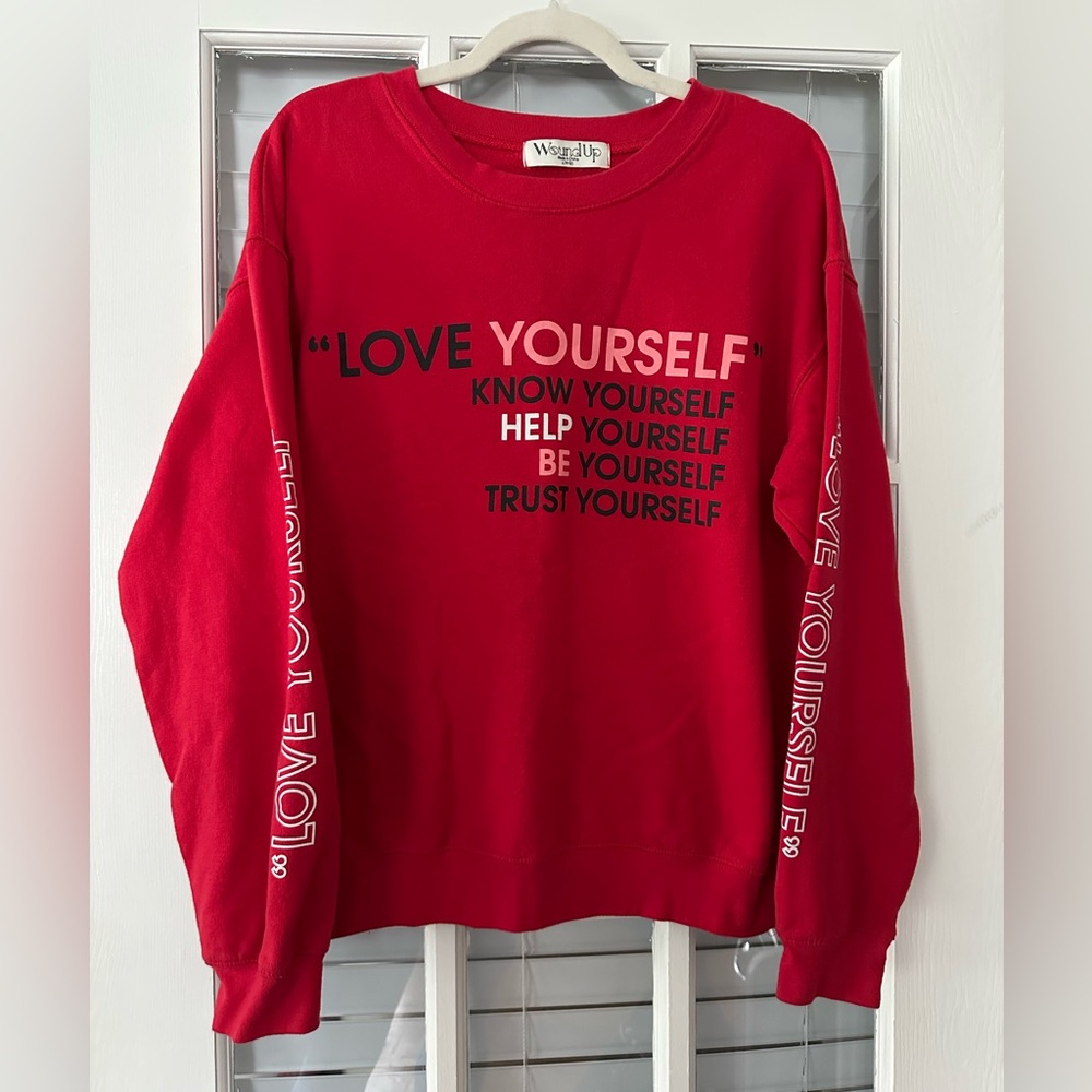 Wound Up Women’s Junior L (11-13) Love Yourself Red Fleece Sweatshirt | SKU 0851